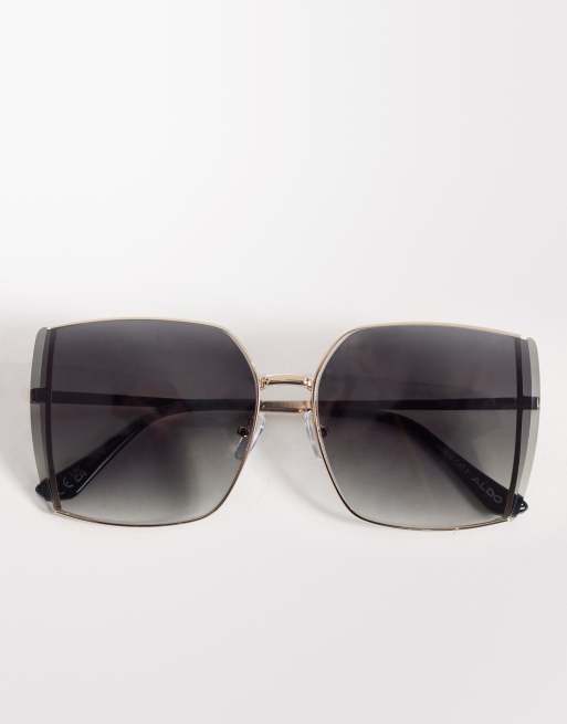 ALDO - Leilah - Oversized zonnebril zonder rand met groene glazen in goud, 3 van 3