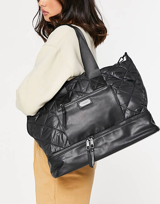 ALDO love planet Pilini quilted multi-section tote bag in black