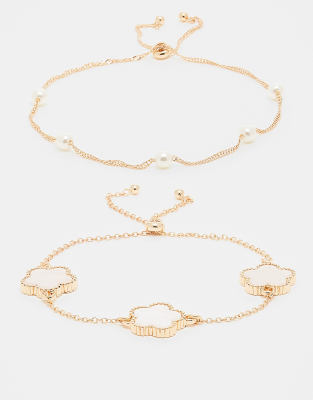 ALDO ALDO luckyflower pack of 2 clover and pearl bracelets in gold-White