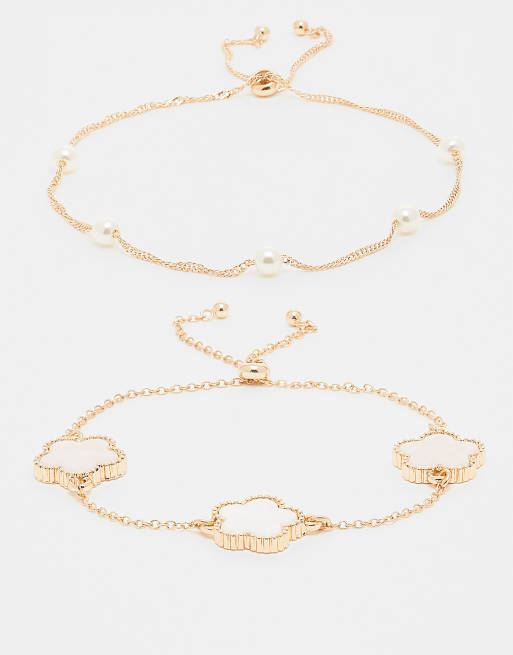 ALDO - Luckyflower - Ser van 2 armbanden met klaver en parels in goud