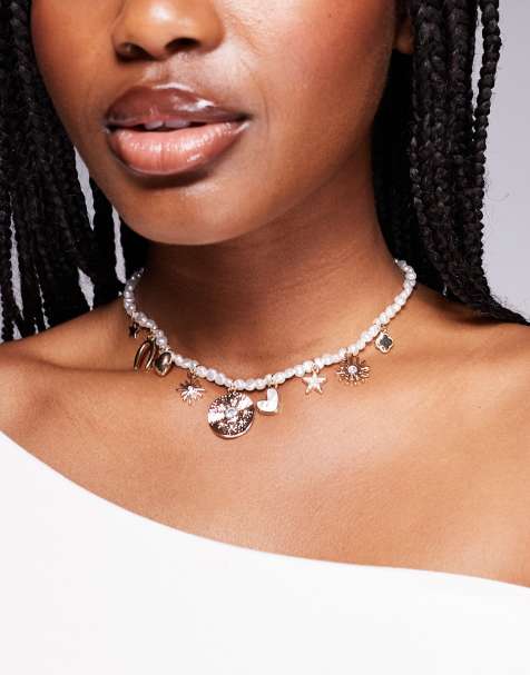 ALDO - Lukaa - Parel-kralenketting met hangertjes in goud - view 1