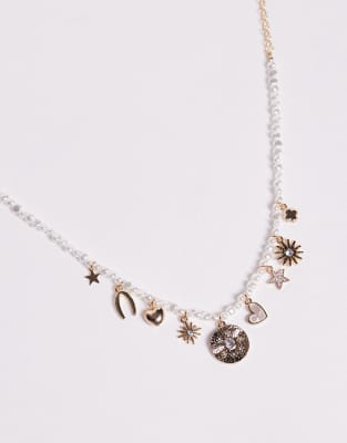 Aldo Lukaa Pearl Beaded Charm Necklace In White