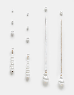 ALDO - Luminna - 6 Paar Perlenohrringe-Weiß