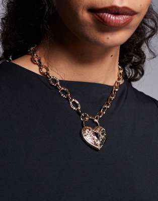 Aldo Luvella Vintage Heart Lock Necklace In Gold