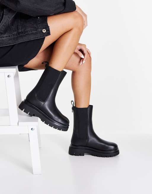 ALDO Maple chunky flat calf boots in black | ASOS