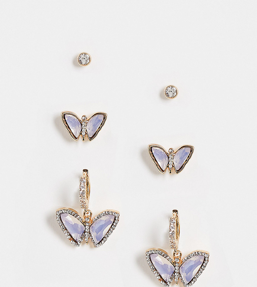 ALDO Margaret butterfly earring multipack in gold and pink opal