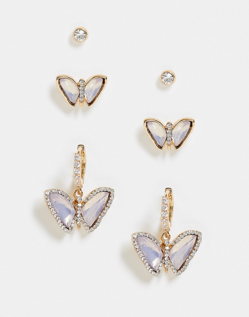 ALDO - Margaret - Set oorbellen met vlindertjes in goudkleur met roze opalen