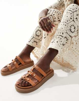 ALDO Mariesoleil footbed sandals in medium brown leather