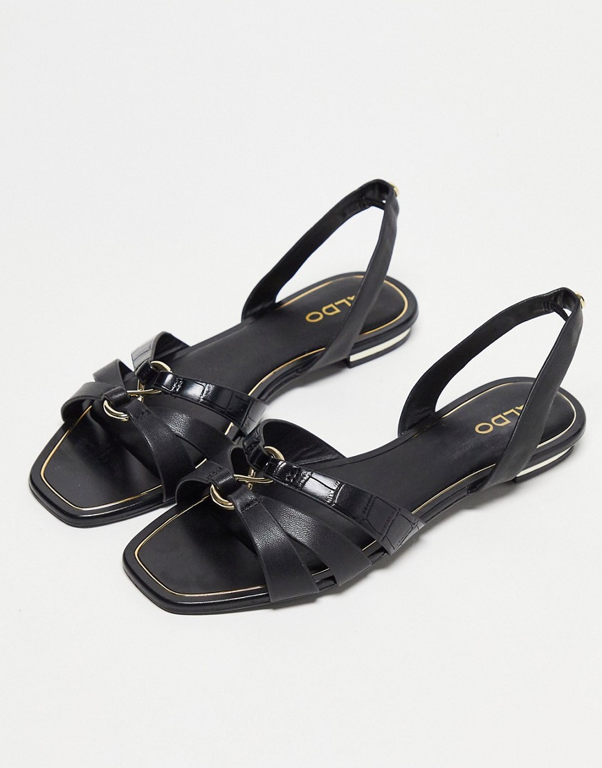 ALDO Marissi flat sandals in black croc-Pink
