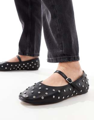  Marylina Studded Ballet with Buckle  Leather