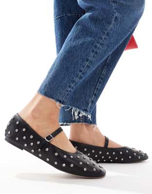 Marylina studded mary janes in black leather