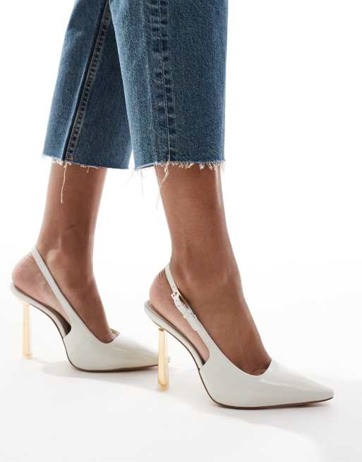 ALDO Marysa slingback courts in white with gold heel