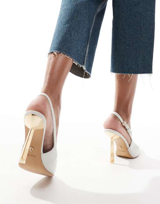 ALDO Marysa slingback courts in white with gold heel, 3 of 4