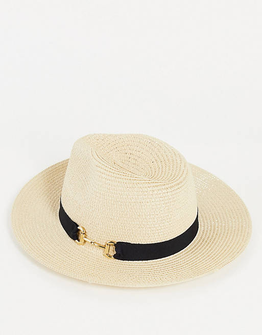 ALDO Masyn straw hat with snaffle strap in beige and black