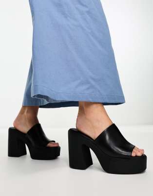 Aldo Maysee Lightweight Platform Mules In Black Leather In Black