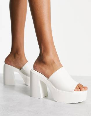 Aldo Maysee Lightweight Platform Mules In White Leather