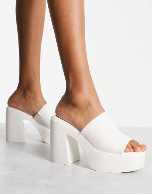 White leather outlet heeled mules