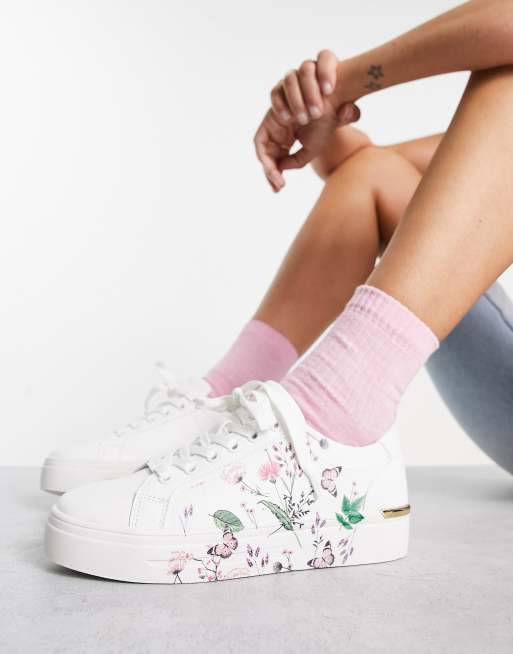 White trainers sale with flowers