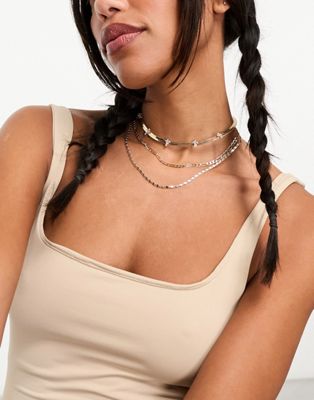 ALDO Meamas triple row choker and chain necklace in gold - ASOS Price Checker