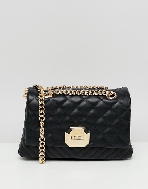 ALDO Menifee black quilted cross body bag with double gold chunky chain strap | ASOS