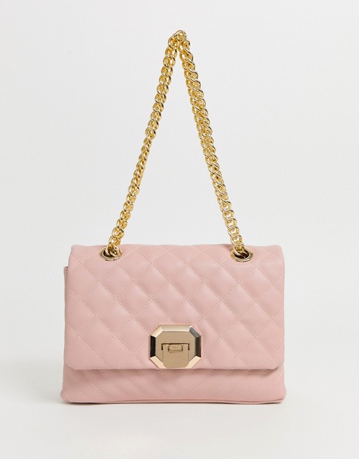 ALDO Menifee light pink quilted cross body bag with double gold chunky chain strap | ASOS