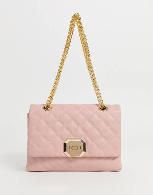 ALDO Menifee light pink quilted cross body bag with double gold chunky  chain strap