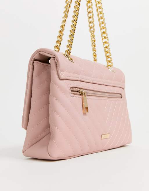 ALDO Menifee Light Pink Quilted Cross Body Bag With Double Gold Chunky  Chain Strap