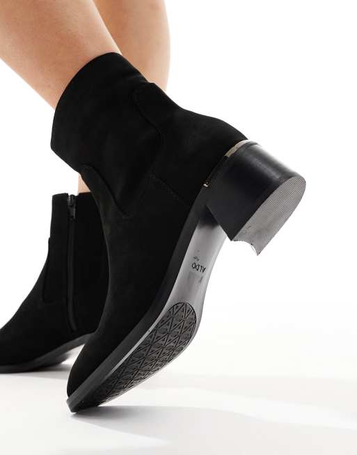 ALDO Meraendar block heel ankle boots with metal detail in black suede, 2 of 4