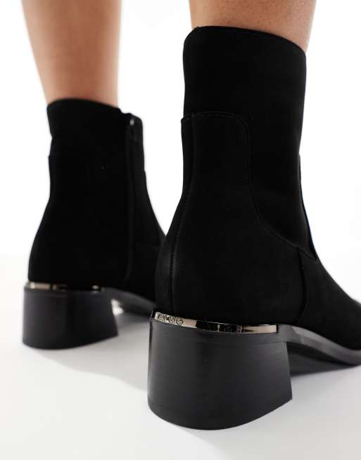 ALDO Meraendar block heel ankle boots with metal detail in black suede, 3 of 4