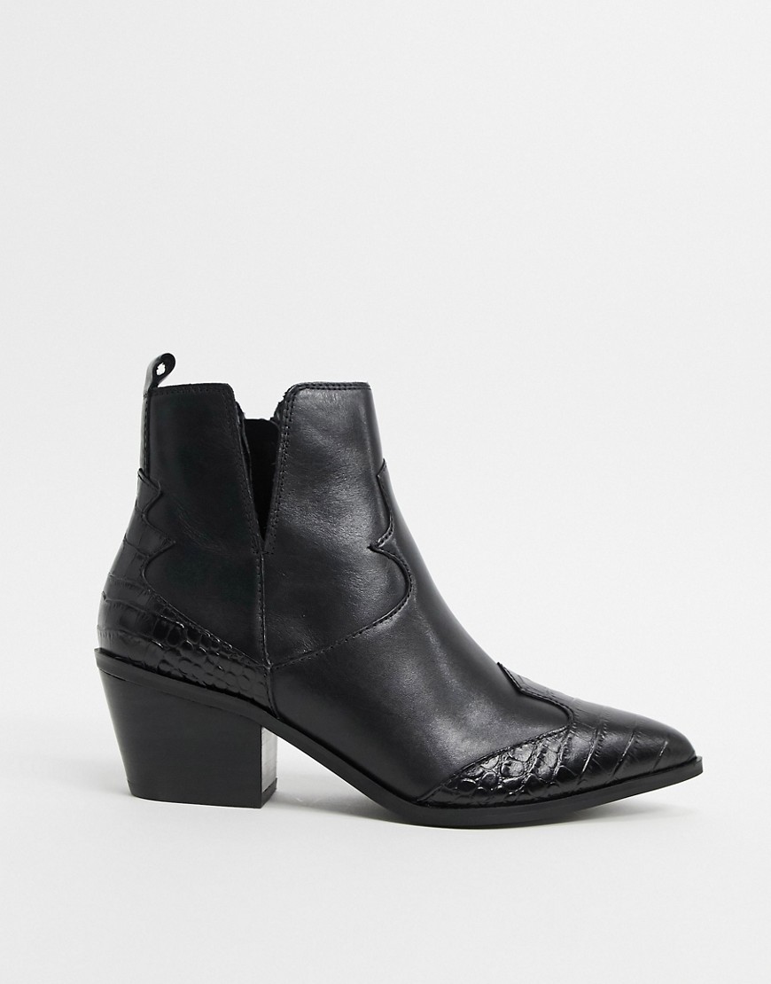 ALDO Mersey leather mix western ankle boot in black