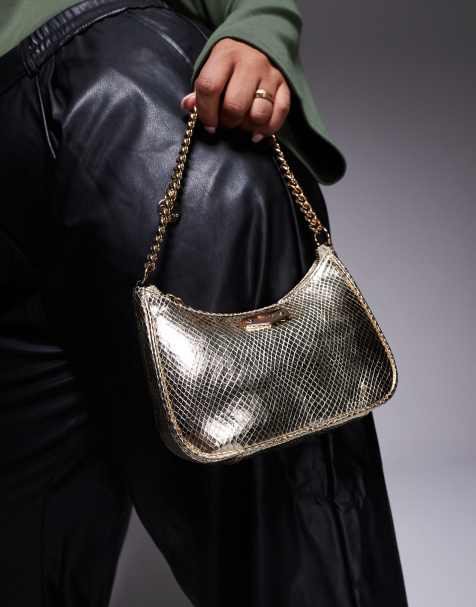 Aldo - Metallic schoudertas met kettingdetail in goudkleur - view 1