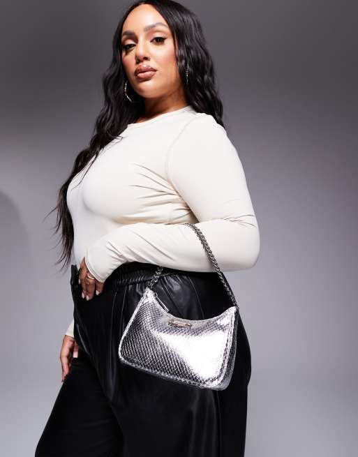 ALDO metallic shoulder bag with chain detail in silver