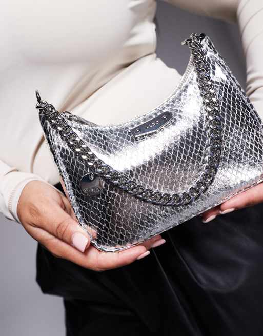 ALDO metallic shoulder bag with chain detail in silver