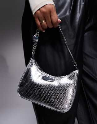 ALDO metallic shoulder bag with chain detail in silver | ASOS