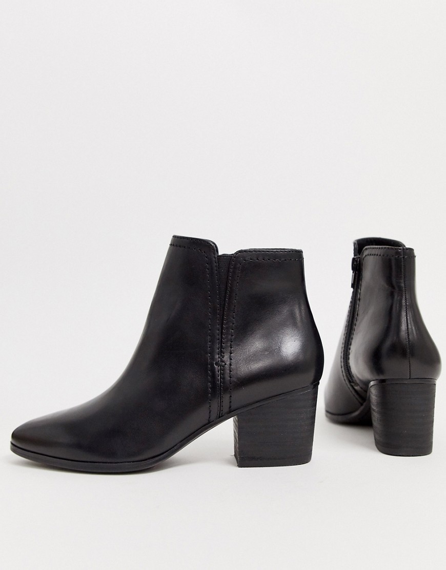 ALDO mid heel almond toe leather ankle boot-Black