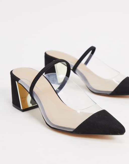 Aldo mid heel clear pointed sling back shoes in black