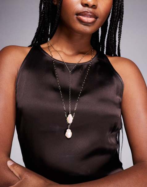 ALDO Miia statement pearl lariat necklace in gold - view 1