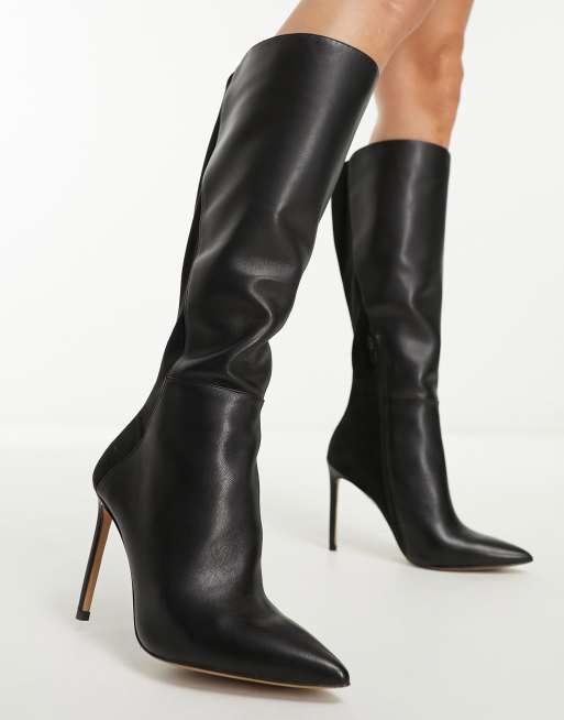 Black leather knee high stiletto sale boots