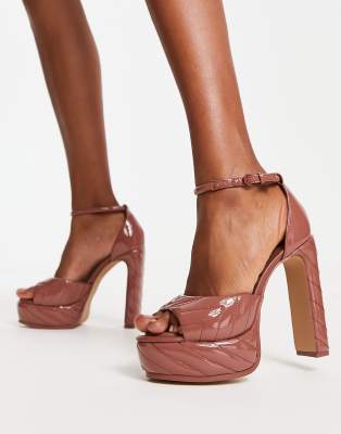 ALDO Milena quilted patent platform heels in mauve  - ASOS Price Checker