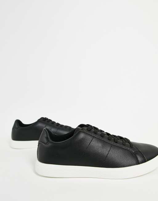 Mens smart black 2025 trainers with white sole