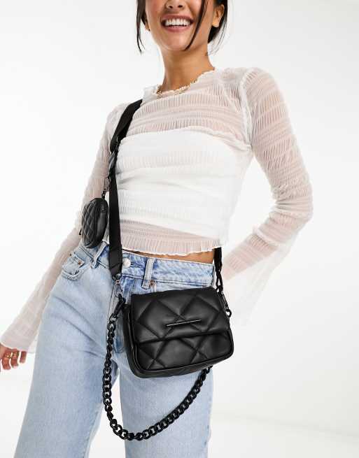 ALDO Mininorie quilted crossbody bag with webbing strap in black | ASOS