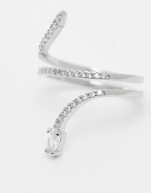ALDO Mirienad wraparound crystal snake ring in silver, 2 of 3