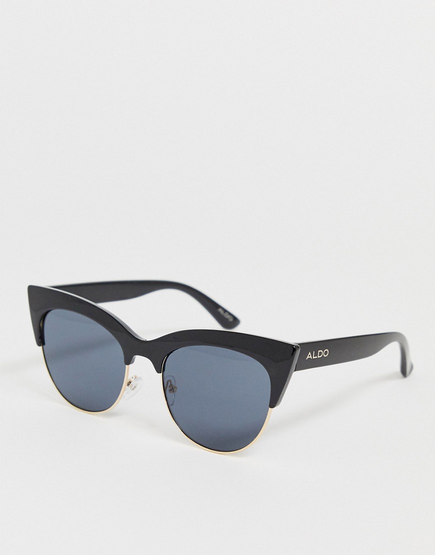 Aldo Mirror Lens Chunky Frame Cateye Sunglasses-Black