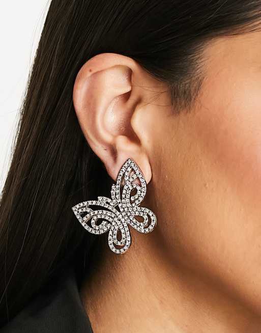 ALDO Monarched-N butterfly shape embellished earrings in silver | ASOS