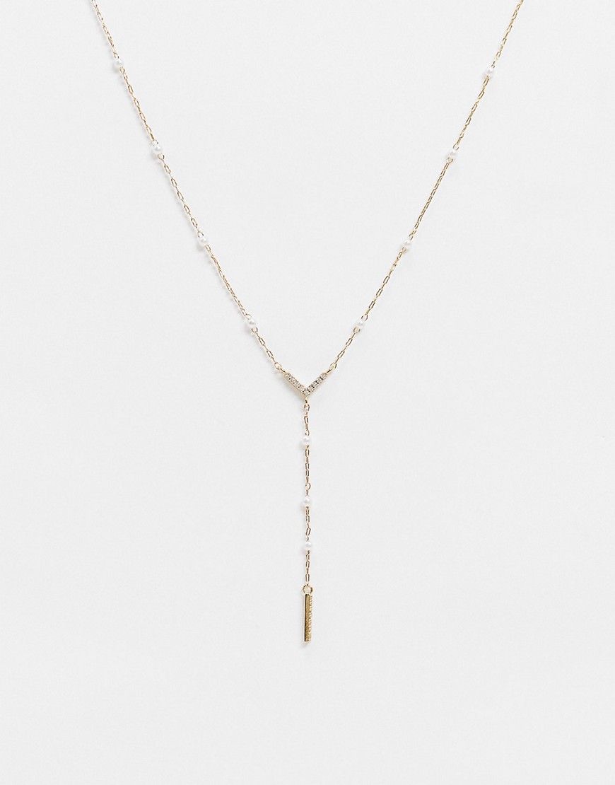 ALDO Montillet pearl chain drop necklace in gold