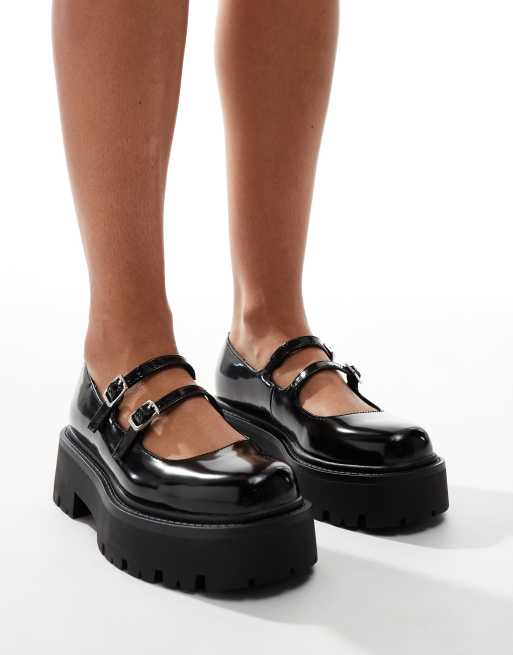 Black platform mary fashion jane shoes