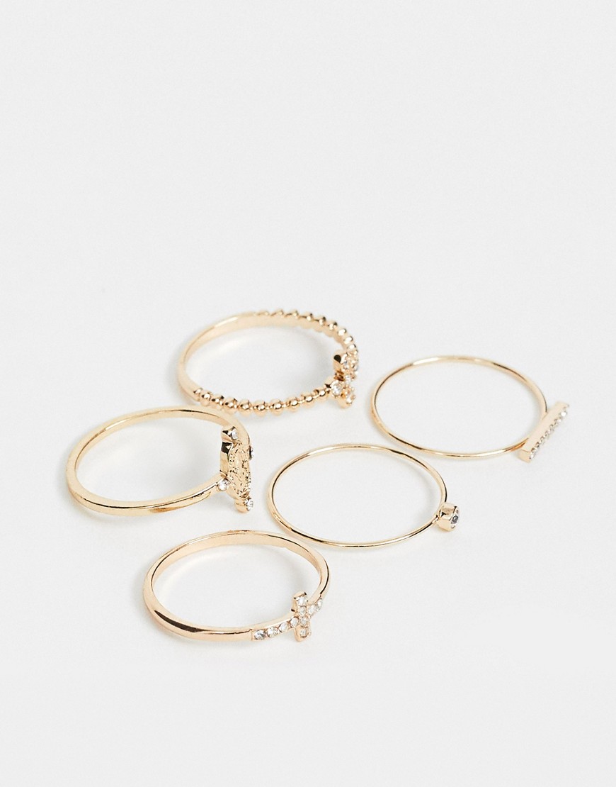 ALDO multi-pack stone trim charm rings-Gold
