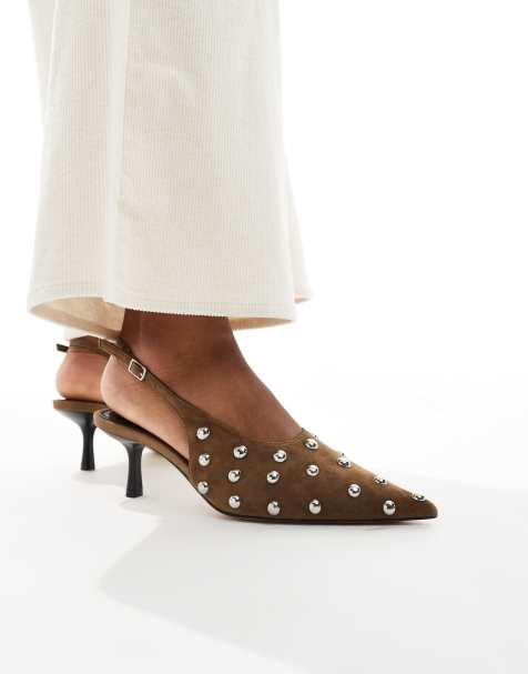 ALDO Naiarah kitten heel slingback studded shoes in olive suede - view 1