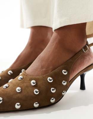 Aldo Naiarah Kitten Heel Slingback Studded Shoes In Green