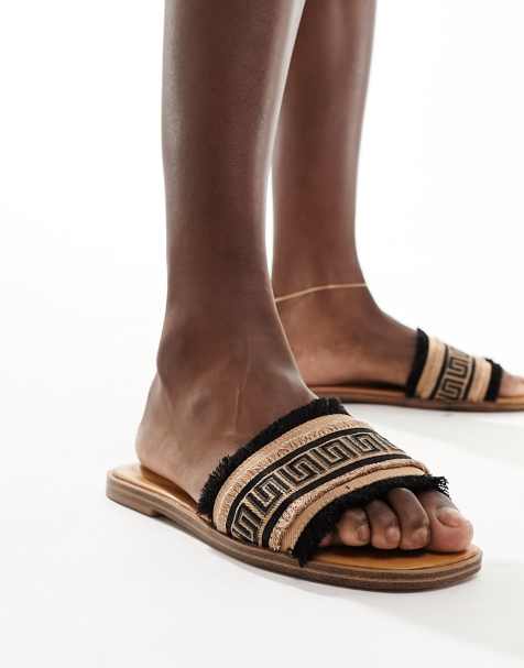 ALDO Nalani fringe flat sandals in black - view 1